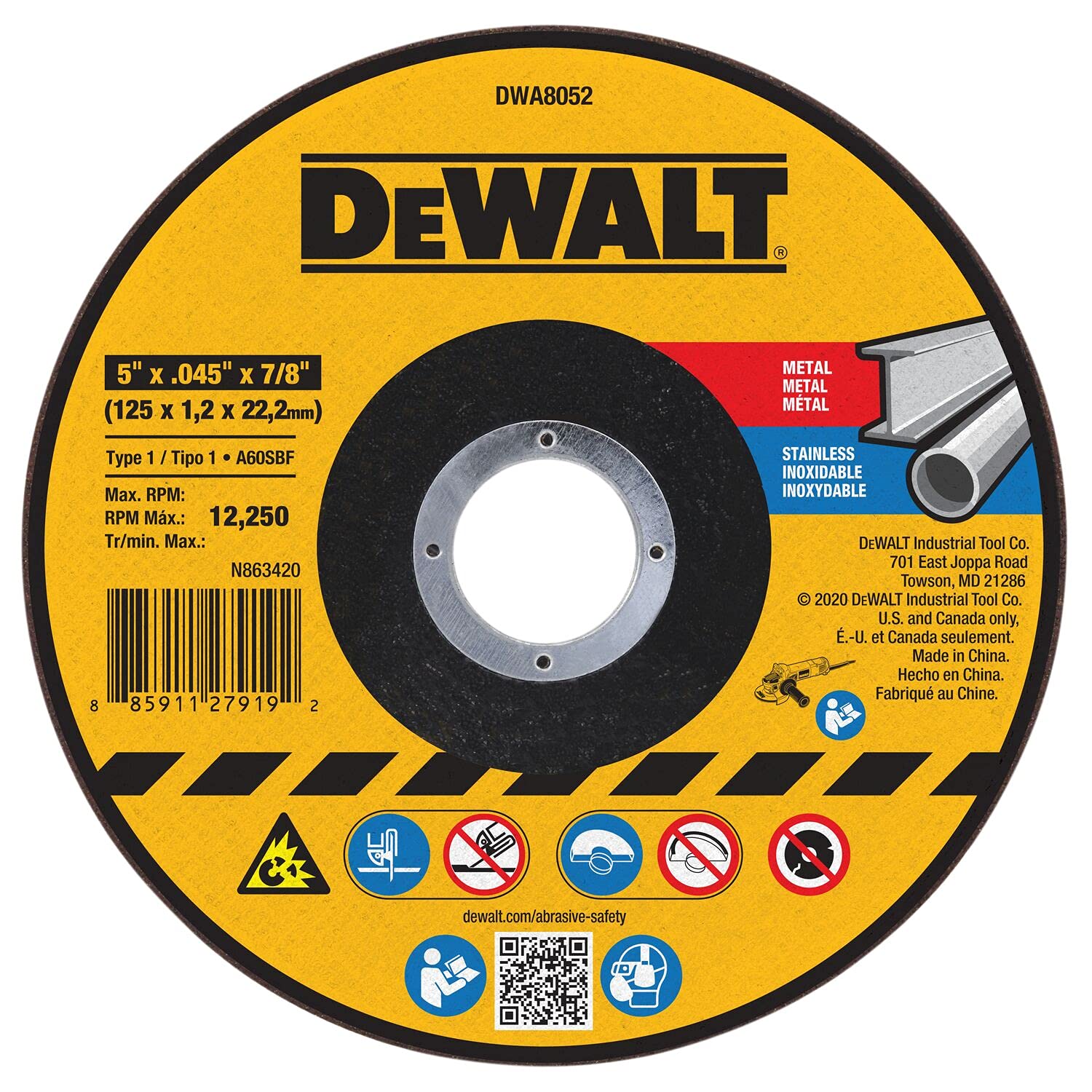 DEWALT DWA8052B25 125 mm x 1.6 mm x 22.2 mm Metal Cutting Wheel